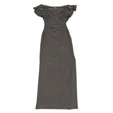 Lauren Ralph Lauren Dress Womens 4 Black Sequin Sleeve Gown Maxi Slit Evening