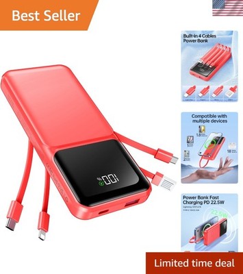 Travel-Friendly 20000mAh USB C Power Bank with Built-in Cables and LED Display