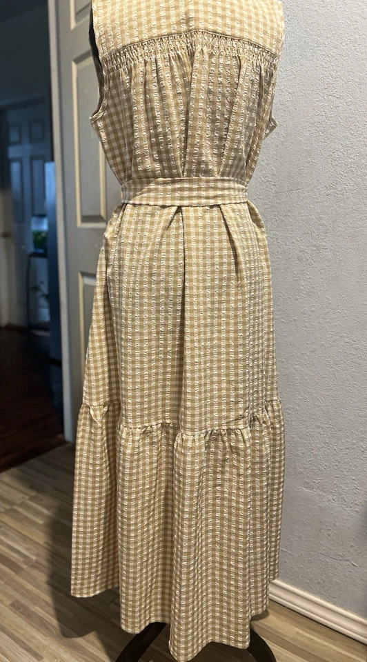 Maxi Vestido Tommy Hilfiger Mujer Talla 8 Marrón/Blanco Sin Mangas Botones Foto 3 de 4