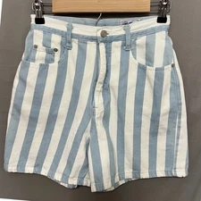 Vintage 90s Blues Boardwalk Striped Denim High Waist Shorts Size 9/10 USA Made