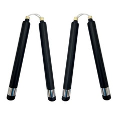 12  Martial Arts Dipped Foam Nunchucks Pair 2-pack, Black w/ Silver Stripes