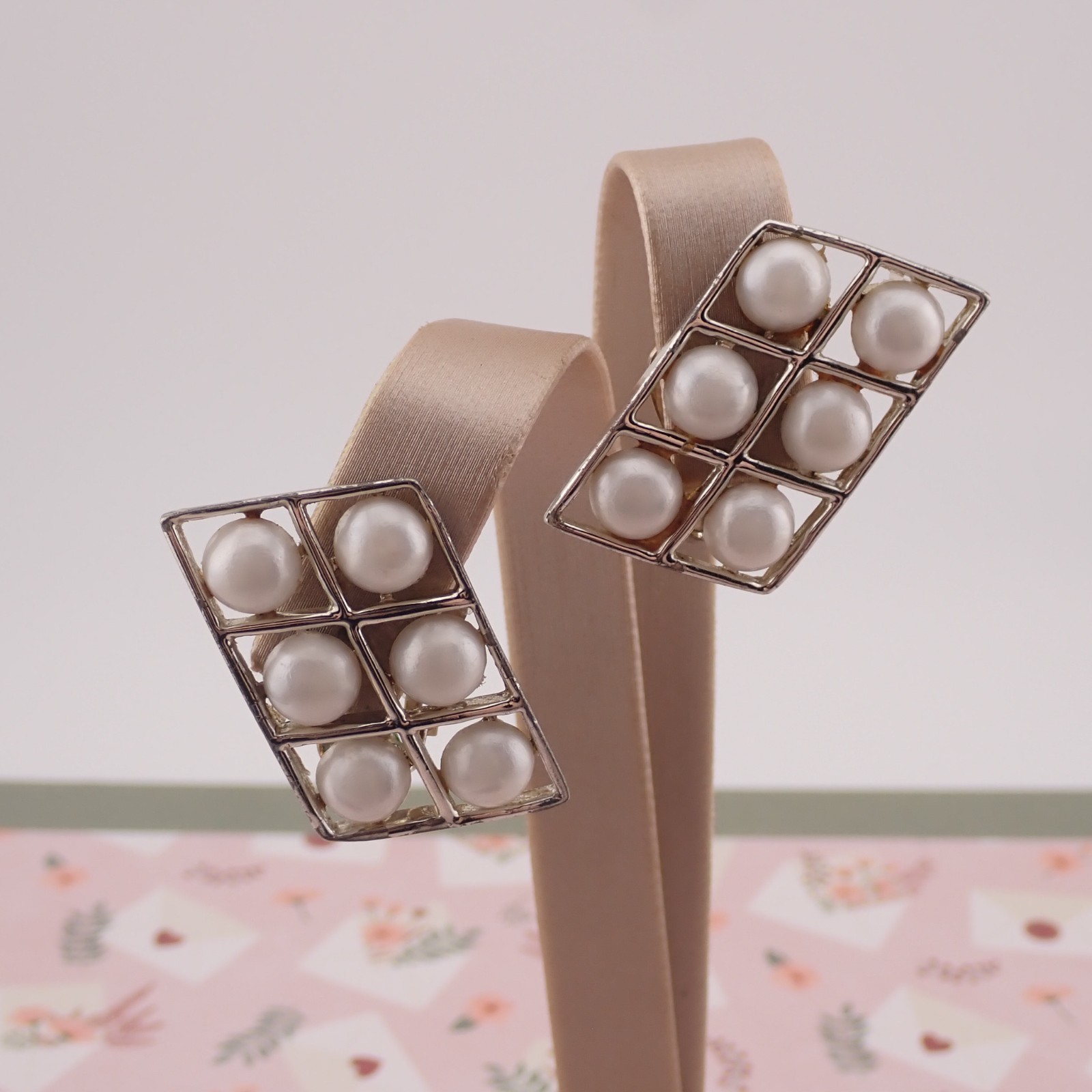 Vintage Simulated Pearl Rectangular Open Frame Si… - image 1