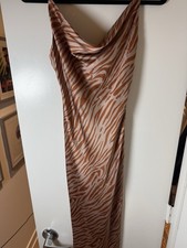 NWT Satin Slip Dress in Rust and Cream Zebra Print Size Small Adjustable Straps