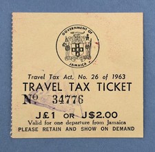 Jamaica J£1 or J$2.00 Travel Tax Ticket Airport Departure Fee Revenue Fiscal
