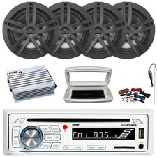Pyle Single-DIN Boat CD Receiver, 4x 6.5" 180W Max Speakers, 4 Channel Amplifier