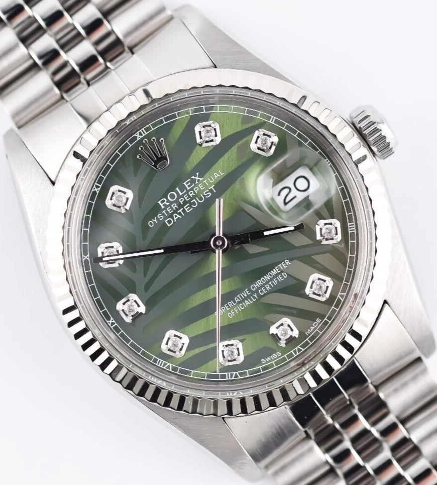 Rolex Datejust 16014 Green Palm Diamond Dial 36mm Watch Steel / 18K Gold Jubilee