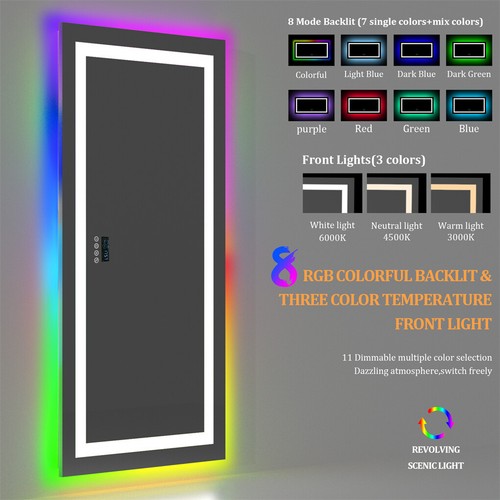 1510mm Bluetooth Bathroom Mirror Front-lit RGB Backlit Anti-fog Vanity Mirror US - Picture 13 of 22