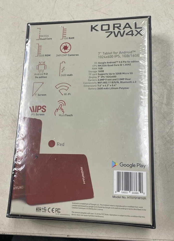 ☀️ Hyundai Koral 7W4X Tablet 7" 1GB 16GB Storage Android 9.0 Pie Red - Image 3 of 3