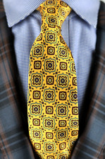 Lord R Colton Studio Tie - Gold  Brown Geometric Printed Silk Necktie NEW