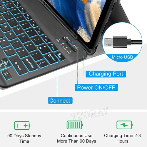 For Samsung Galaxy Tab A9+ S9 S8 S7 S6 Lite Backlit Touchpad Keyboard Case Mouse - Picture 16 of 54