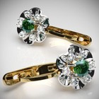 14k Solid Rose & White Gold Emerald Diamond European style  Earrings #E946 — photo 4