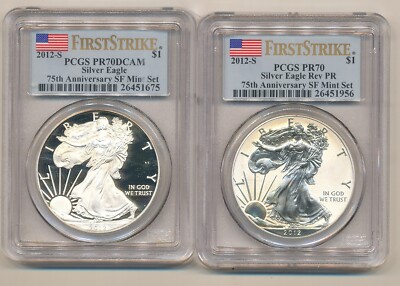2012 S SF 2 coin Silver Eagle set PCGS PR70 FIRST STRIKE Proof 70