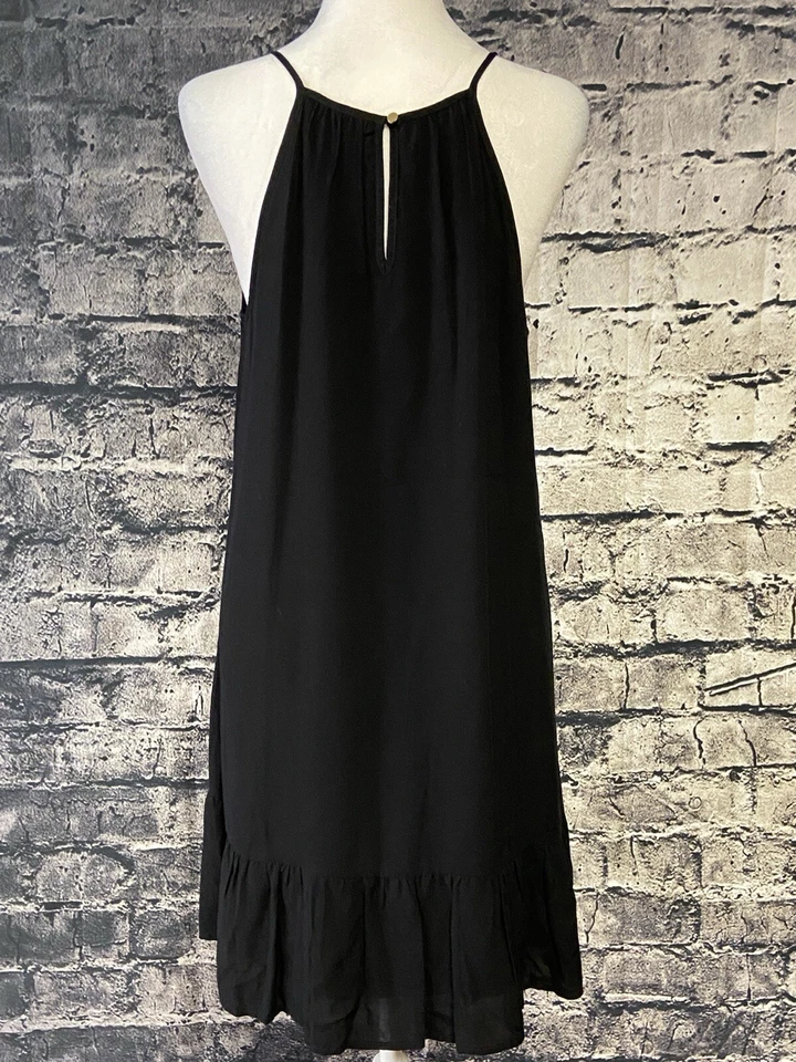 Vestido Tarta Mujer Negro Sin Mangas Volantes Dobladillo Cuello Alto Cambio Midi Forrado Foto 3 de 4
