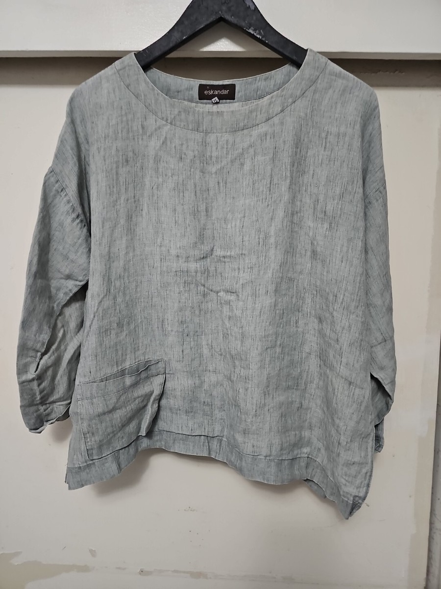 トップス eskandar light gray shirts ESKANDAR Lightweight Cropped Light Gray Shirt See