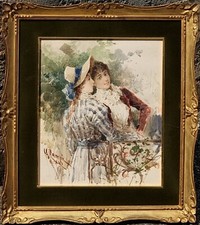 Giacomo Campi ( Milano 1846-1921 ) Figure femminili ,acquerello cm 34 x 28     