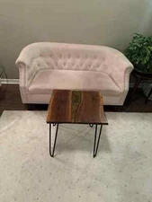 Yellow Epoxy Resin River Table – Walnut Live Edge Dining Table – Handmade table