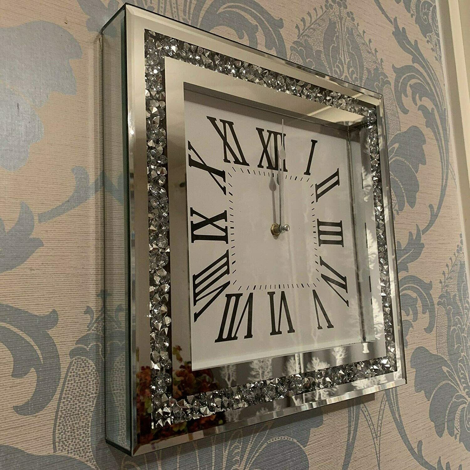 Loose Diamante Silent Wall Clock Elegant Diamond Crystal Mirror Crushed 35x35cms eBay