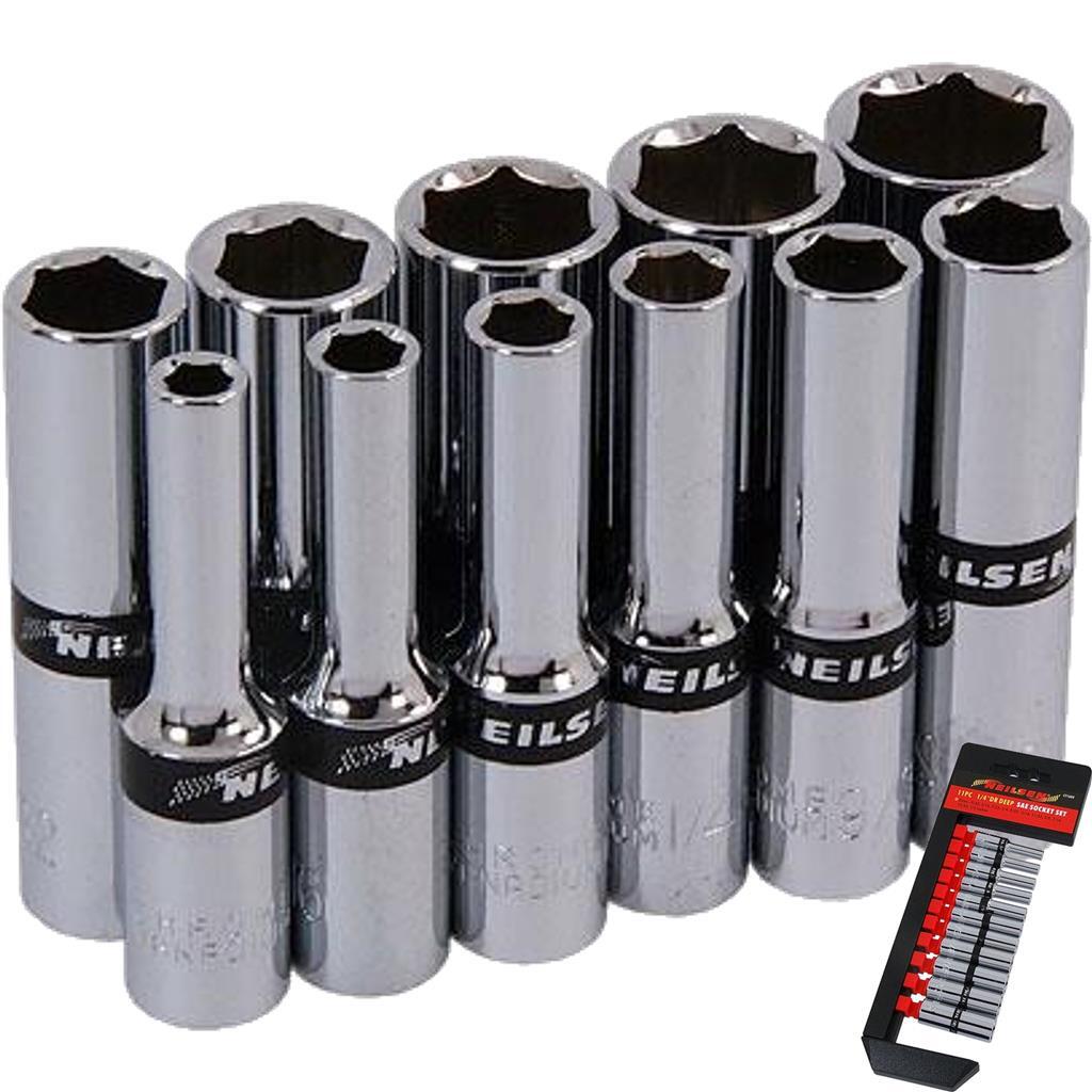 Neilsen 11pc SAE Deep Sockets 5/32"" - 1/2"" Socket Set 1/4"" Drive 6pt With Rail