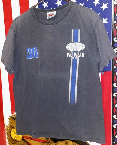 WU WEAR L Wu Tang Clan 36 Chambers Blue Shirt Est Made 1990s vintage concert t-shirt, vintage, single stitch, B+ condition