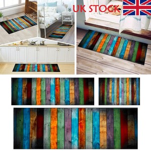 Uk Anti Slip Imitation Wooden Board Carpet Mats Bathroom Kitchen
