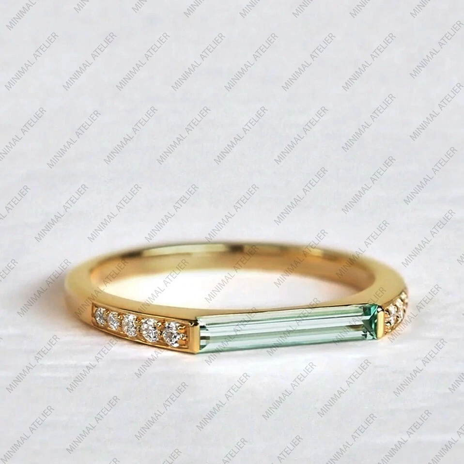 Anillo con halo de circonita cúbica de aguamarina, chapado en oro de plata de ley 925 regalo para alianza de boda Foto 3 de 4