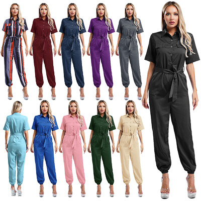 Womens Jumpsuit Casual Overalls Set Rompers Button Up Catsuits
