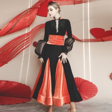 Latin Ballroom Dance Dress Modern Salsa Waltz Standard Long Dress G850 Orange