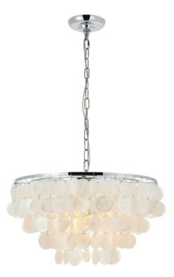 Dining Room Kitchen Island Pendant Chandelier Faux Shell Shade 4 Light Fixture