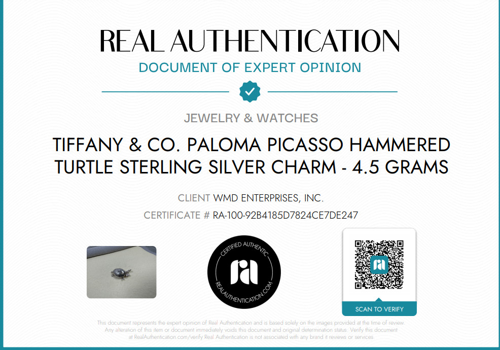 Tiffany & Co. Paloma Picasso Hammered Turtle Sterling Silver Charm - 4.5 Grams