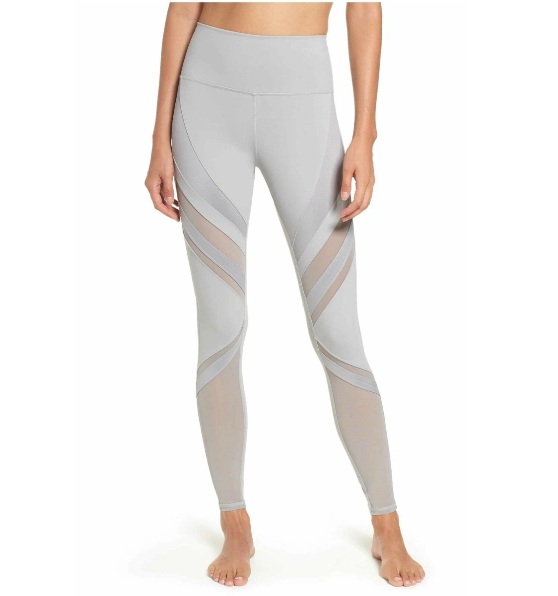 ALO YOGA Women's High Waist EPIC Legging Mesh Satin Pattern ALLOY  SILVER/Gray XS