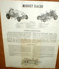 Strombecker Midget Racer PHOTO COPY of Vintage Instruction Assembly Sheet ONLY