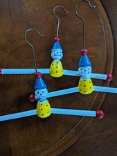 Vintage Hand Painted Clown Themed Child's Coat Hangers 3 - Wood and Metal
