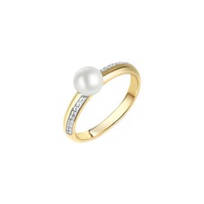 Anello da donna oro 375/- bicolore 18 zirconi bianchi 1 perla coltivata d'acq...
