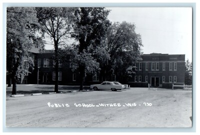 #ad #ad c1950#x27;s Public School Building Cars Withee Wisconsin WI RPPC Photo Postcard $29.22