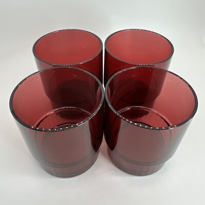 4 Tupperware Tumbler Cups Preludio Acrylic 10 oz. #1672 Cranberry Red NOS RARE