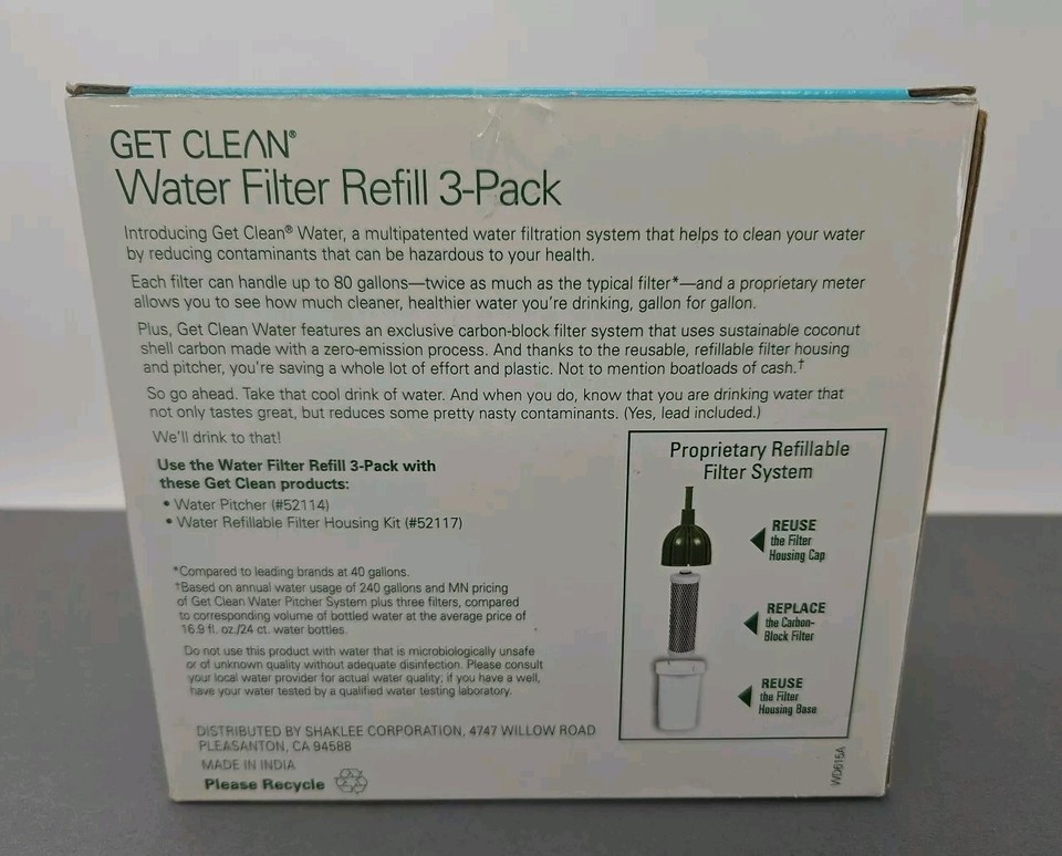 New Old Stock Shaklee Get Clean Water Filters Refill 3Pack 52114
