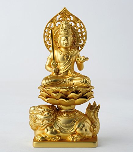 15cm Pure Gold Plated Buddha Munsu Yin Sculptor Hide Makita Buddhist Art-image