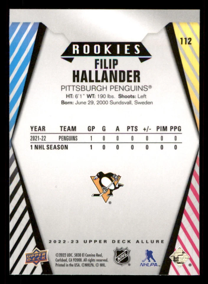 2022-23 Upper Deck Allure #112 Filip Hallander RC - Image 2 of 2