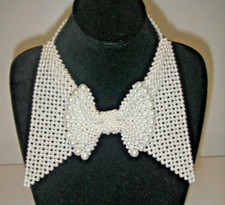 Vintage Faux Pearl Bow Choker Necklace White Japan Estate Wedding Bridal Costume