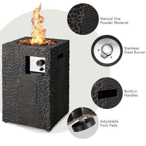 16" Square Outdoor Propane Fire Pit with Lava Rocks Waterproof Cover 30,000 BTU - Picture 6 of 12