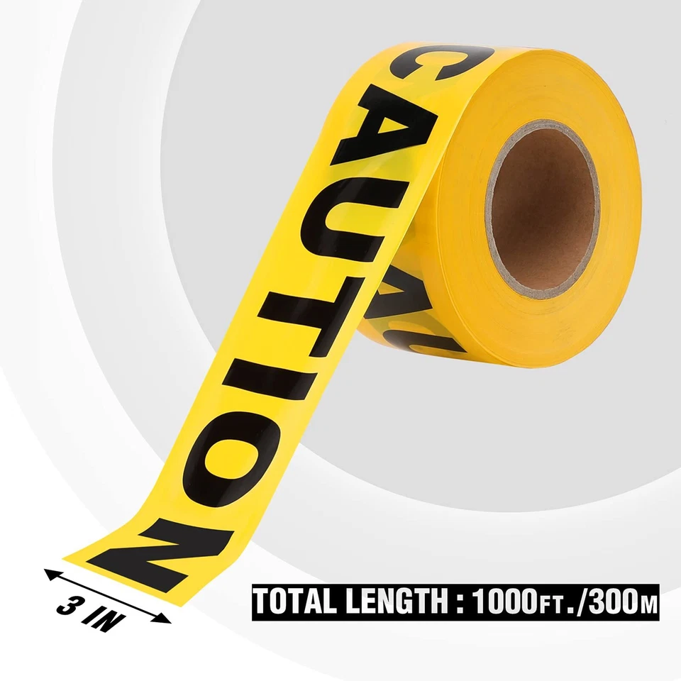 Goldblatt 2PC 3"X1000FT Yellow Caution Tape Warning Safety Tape Bold Black Font - Image 2 of 4