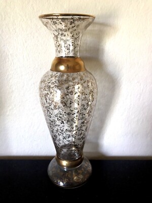SIGNED Hannah Rae Venezia 2010 Art Glass 9.75 Vase Metallic Gold Floral NEW COND