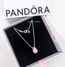 NEW 100% PANDORA 925 Sparkling Pave Pear Halo Pendant Necklace 392832C01