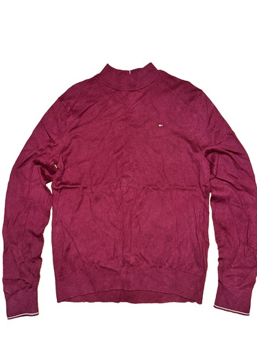 Tommy Hilfiger Pullover mit mockischem Ausschnitt gestrickt burgandisch rot Wolle - Bild 4 von 5