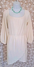 Sabo Dress Size M Ivory Off The Shoulder Long Balloon Sleeves Faux Wrap Mini