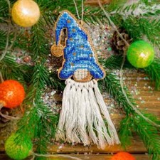 DIY Bead Embroidery Kit on Wood Christmas Gnome Beadwork Beaded Craft Art Set