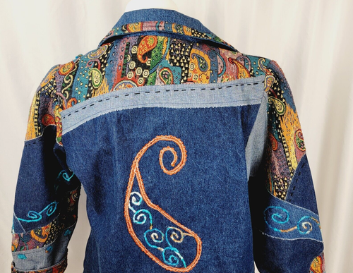 Parsley & Sage Large Tapestry Denim Coat Paisley Jacket Artsy Button Front - Picture 14 of 21
