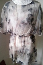 Warehouse Pure sheer silk Silver Floral  top sz10  Perfect beach Cover/Festival