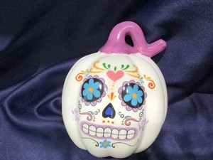 DAY of the DEAD ceramic PUMPKIN skull face DIO de Los MUERTOS excellent!!