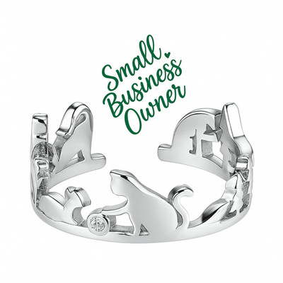 Silber Katze Silhouette Ring verstellbar offenes Band süß Kätzchen Geschenk schneller Versand